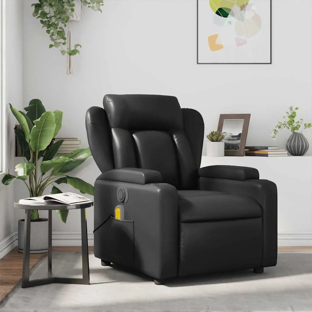 Poltrona de massagens reclinável couro artificial preto