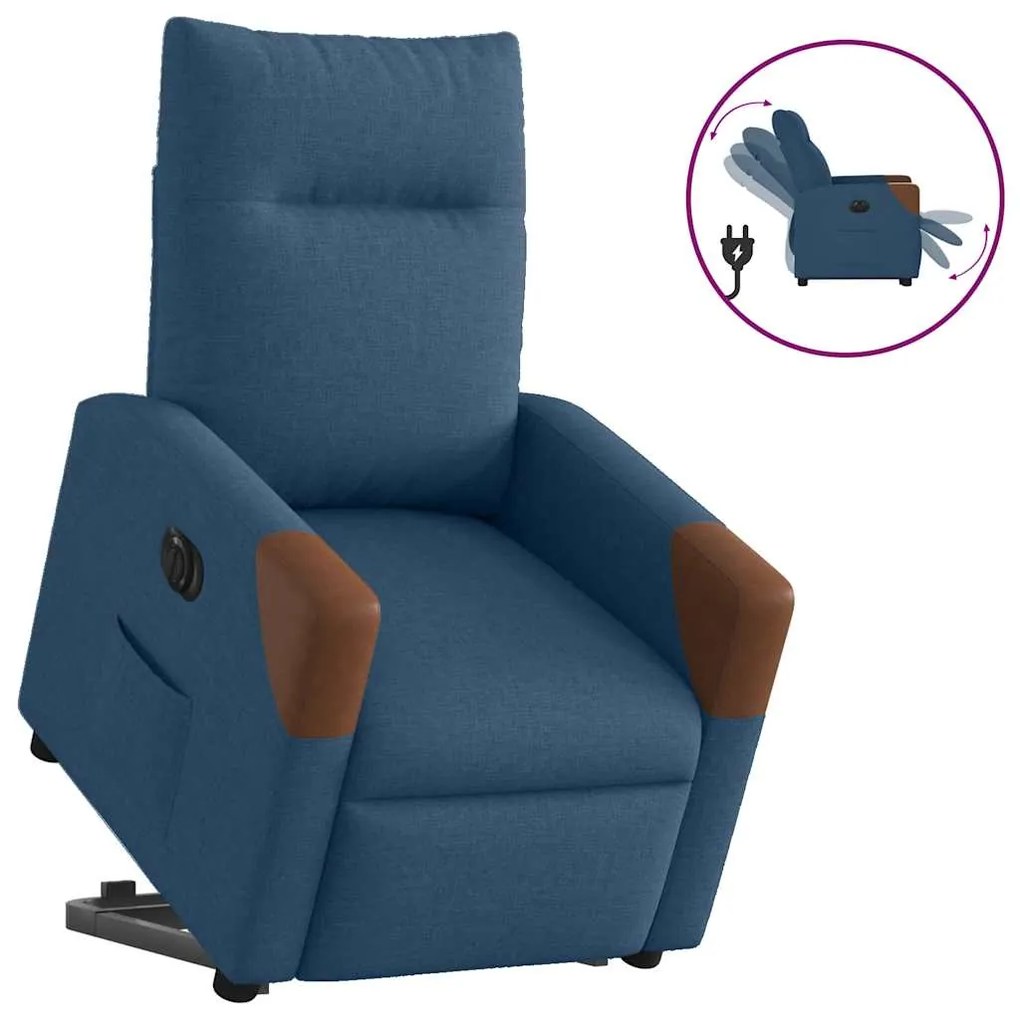 vidaXL Poltrona reclinável elevatória elétrica tecido azul