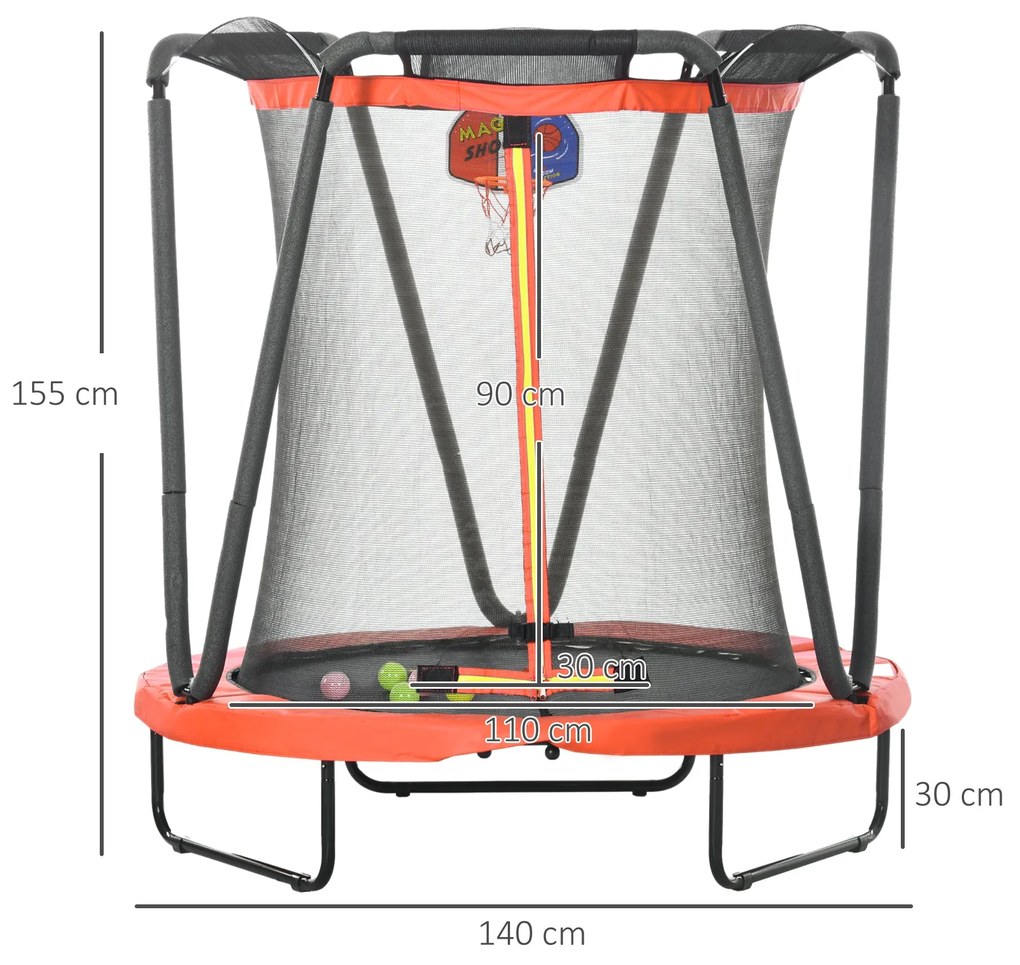 ZONEKIZ Trampolim Infantil Ø140x155 cm Trampolim para Crianças de 3-10