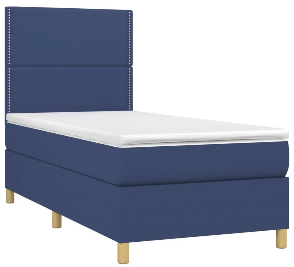 Cama box spring c/ colchão e LED 90x200 cm tecido azul