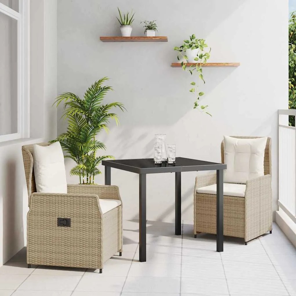 vidaXL Conjunto de Jantar de Jardim 3 Peças Bege em Rattan Sintético
