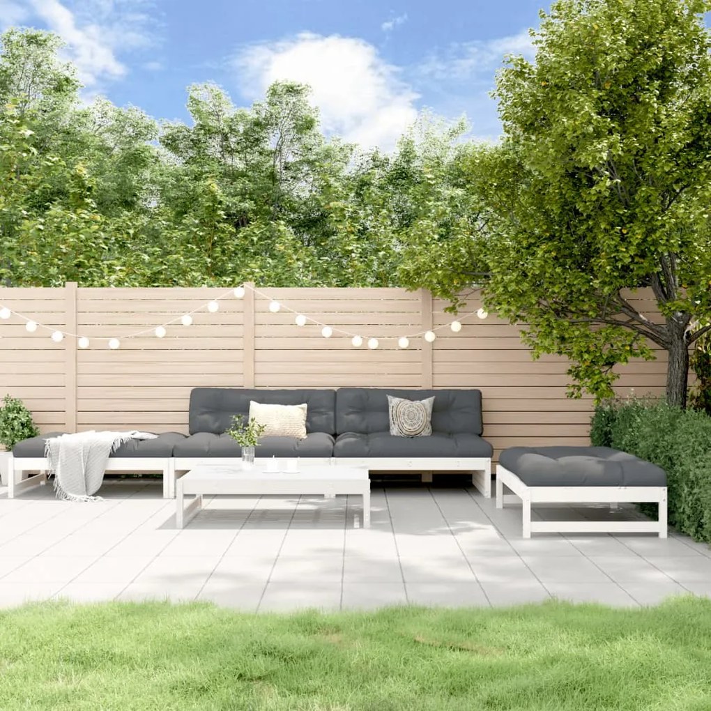 5pcs conjunto lounge jardim c/ almofadões madeira maciça branco