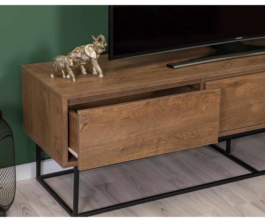 Conjunto de Mobiliário de Sala de Estar Laxus – Nogueira/Preto – TV: 1