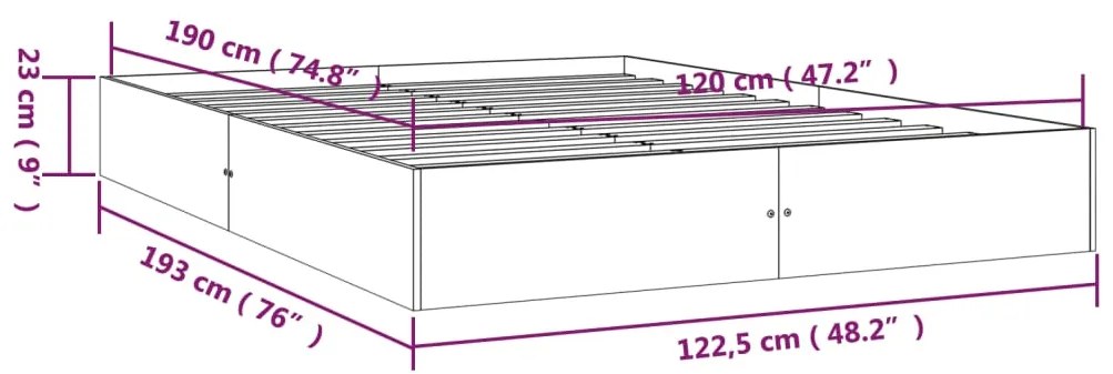 Estrutura cama pequena casal UK 120x190 cm pinho maciço cinza