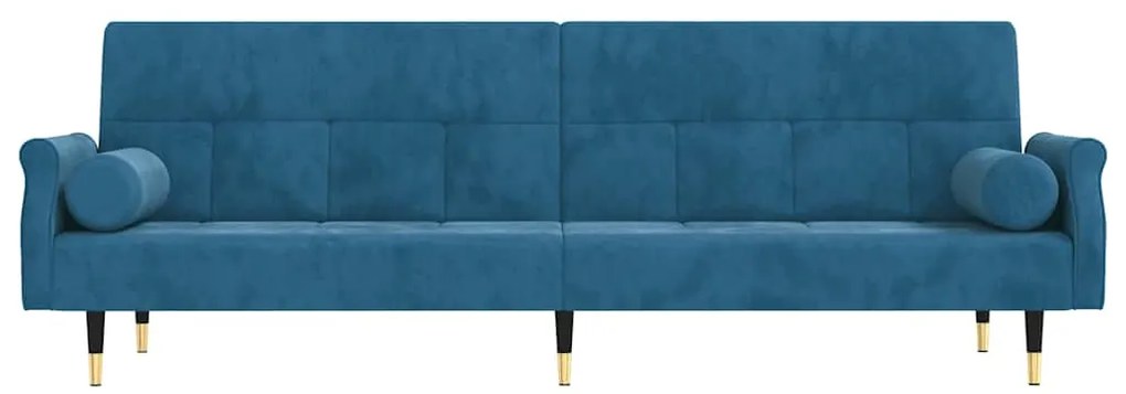 Sofá-cama com almofadões veludo azul