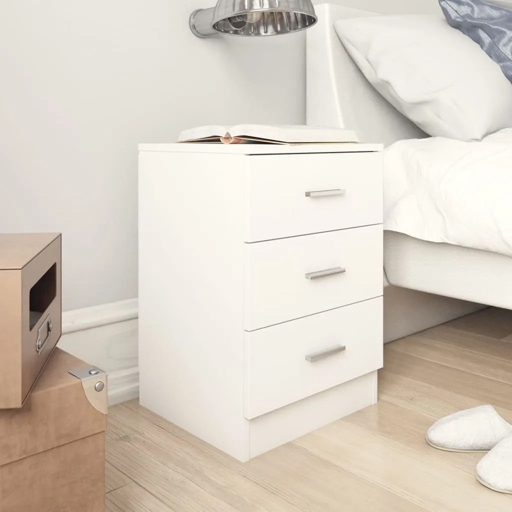 800450 vidaXL Mesa de cabeceira 38x35x56 cm contraplacado branco