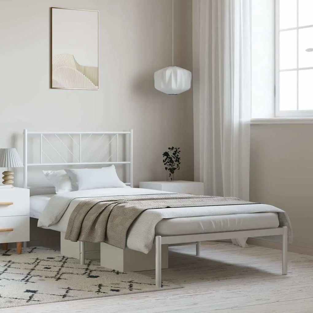Estrutura de cama com cabeceira 100x190 cm metal branco
