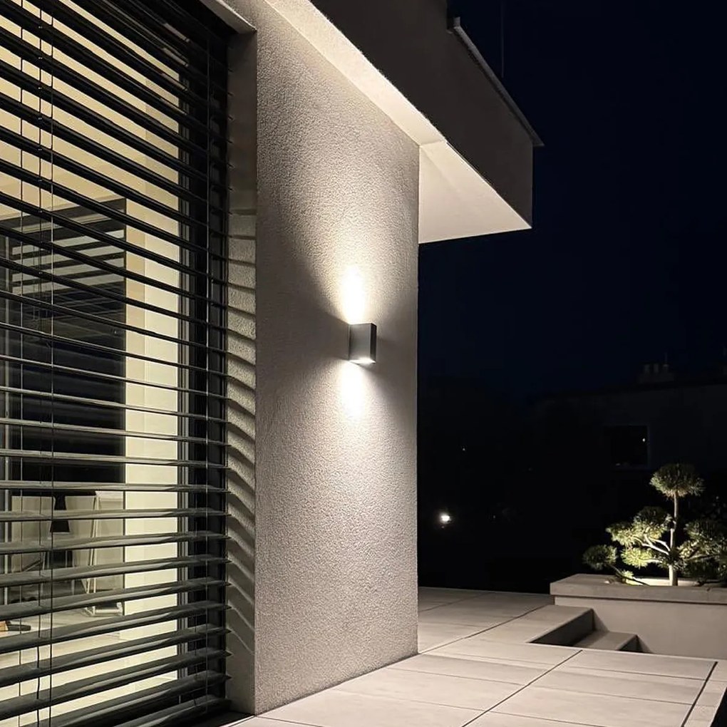 Candeeiro de parede preto 2 luzes IP44 com sensor crepuscular - Baleno II