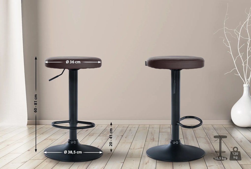 Conjunto de 2 bancos altos em couro sintético de estrutura preta 60-81 x 38,5 cm castanho