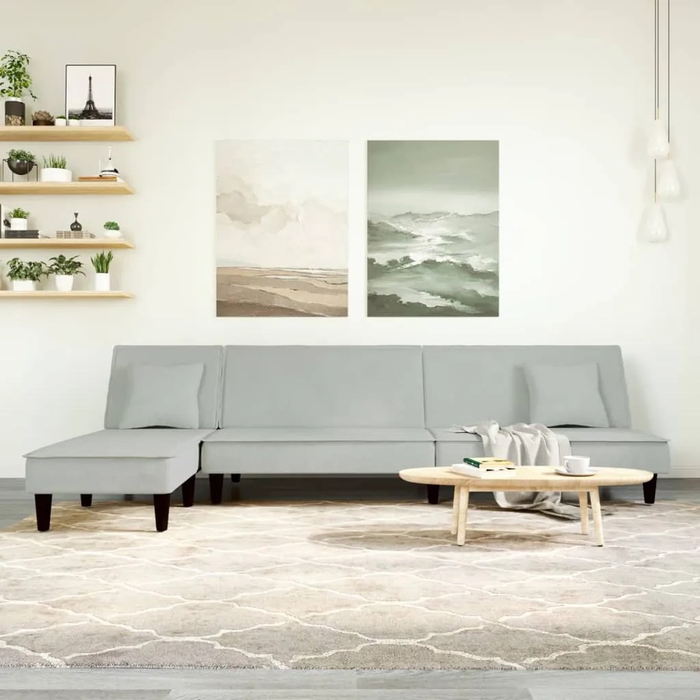 3157251 vidaXL Sofá-cama em forma de L 255x140x70 cm veludo cinzento-claro