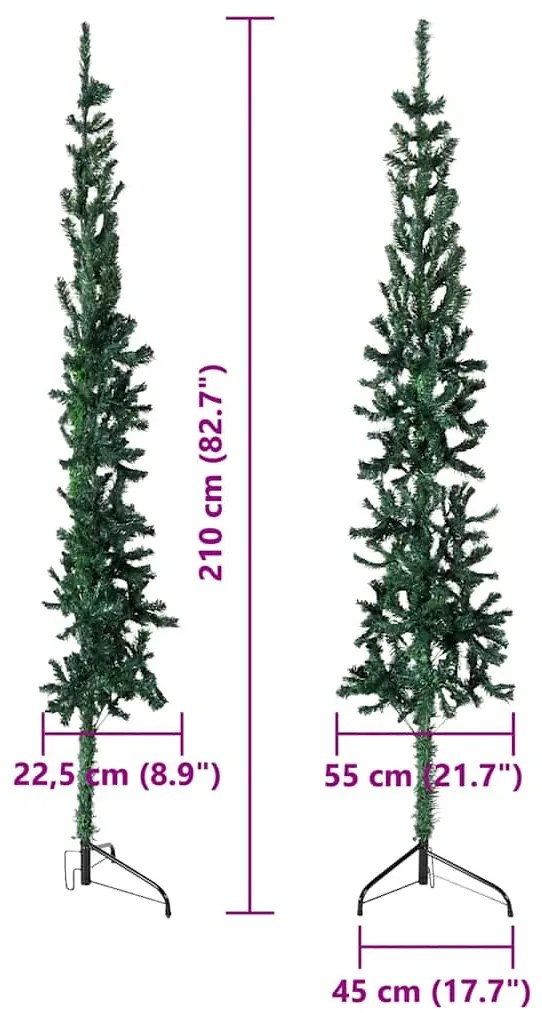 Meia árvore de Natal fina com suporte 210 cm verde