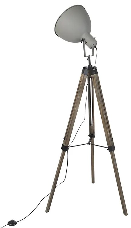 Candeeiro de pé industrial tripé em madeira com cinza incl. wifi A60 - Laos