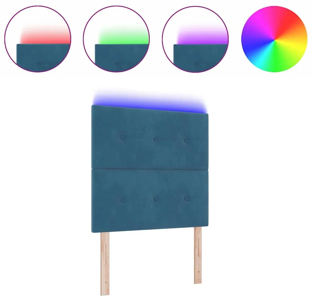 Cabeceira LED vidaXL Azul Escuro 100 cm Veludo