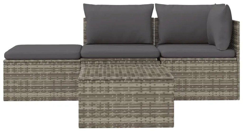 4 pcs conjunto lounge de jardim c/ almofadões vime PE cinzento