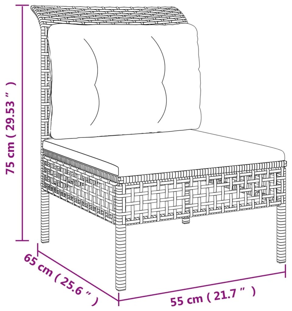 5 pcs conjunto lounge de jardim c/ almofadões vime PE cinzento