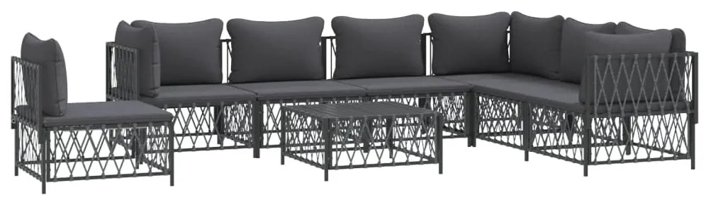 8 pcs conjunto lounge de jardim com almofadões aço antracite