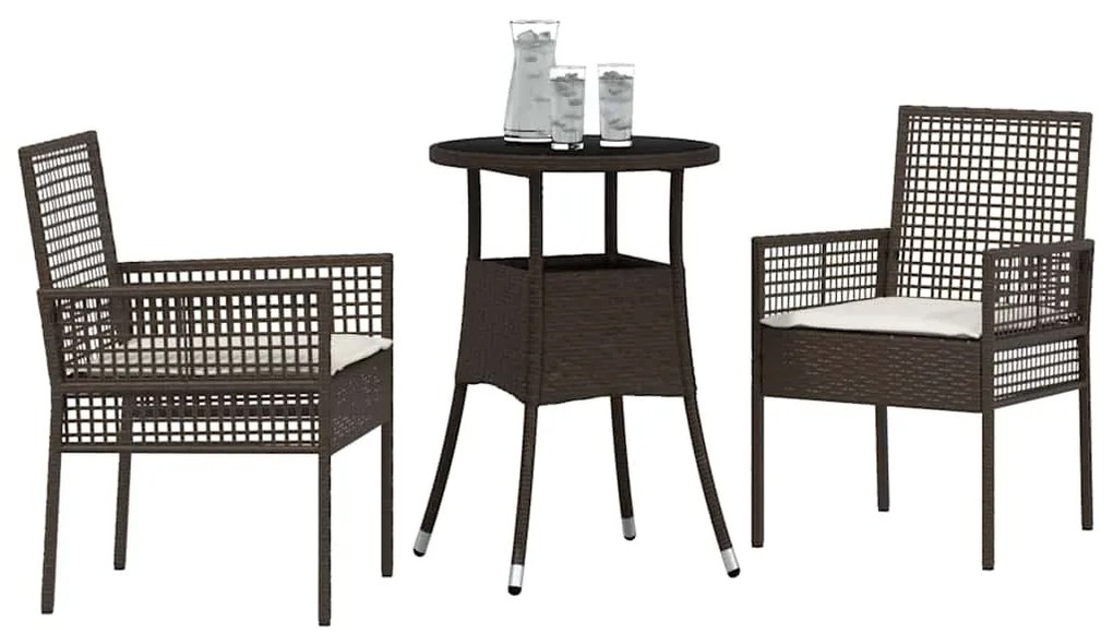 Conjunto de Jantar de 3 Peças Castanho em Rattan