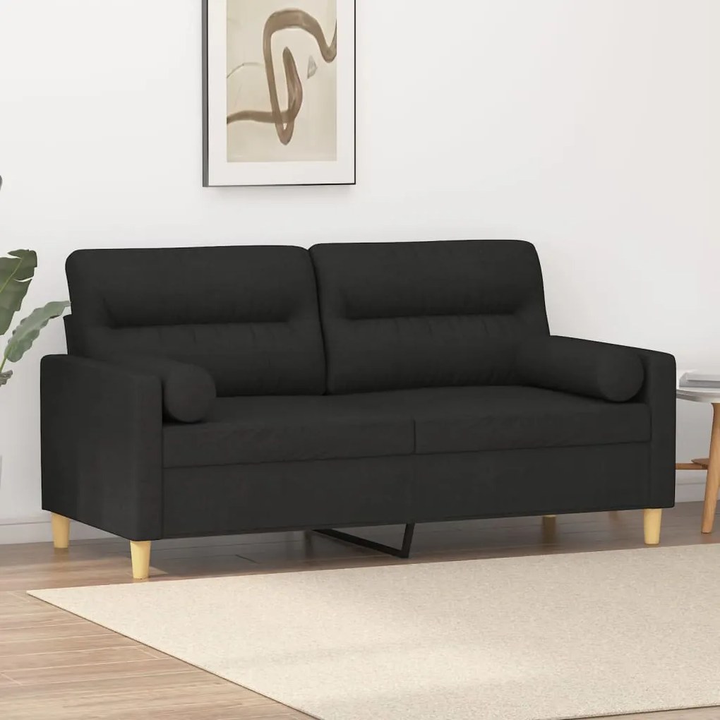 vidaXL Sofá de 2 lugares c/ almofadas e almofadões 140 cm tecido preto