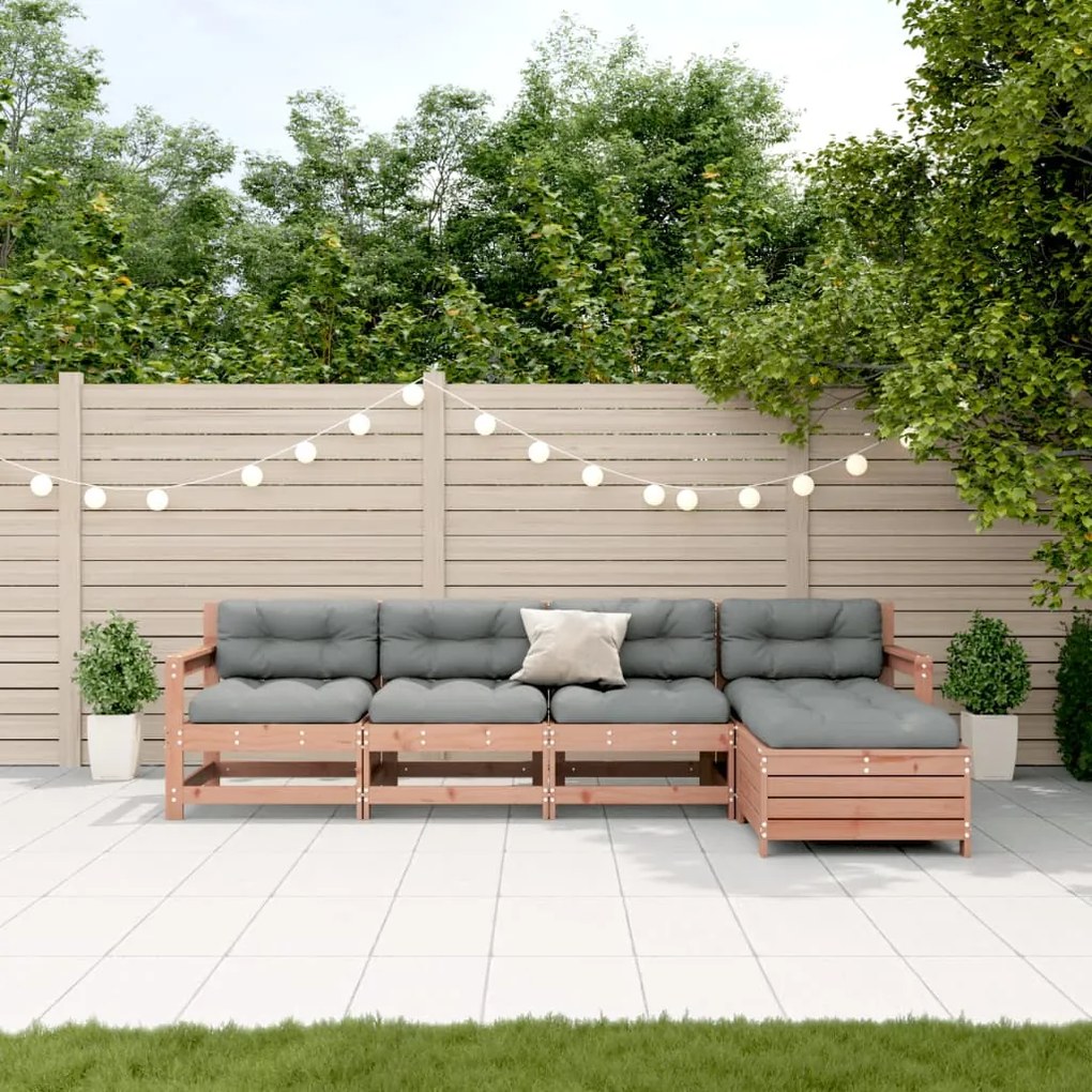 5 pcs conj. lounge jardim com almofadões madeira douglas maciça