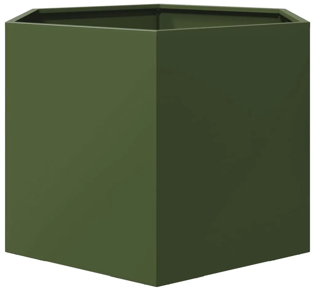 Vaso/floreira de jardim hexagonal 69x60x45cm aço verde azeitona