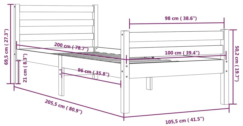 Estrutura de cama 100x200 cm madeira maciça branco