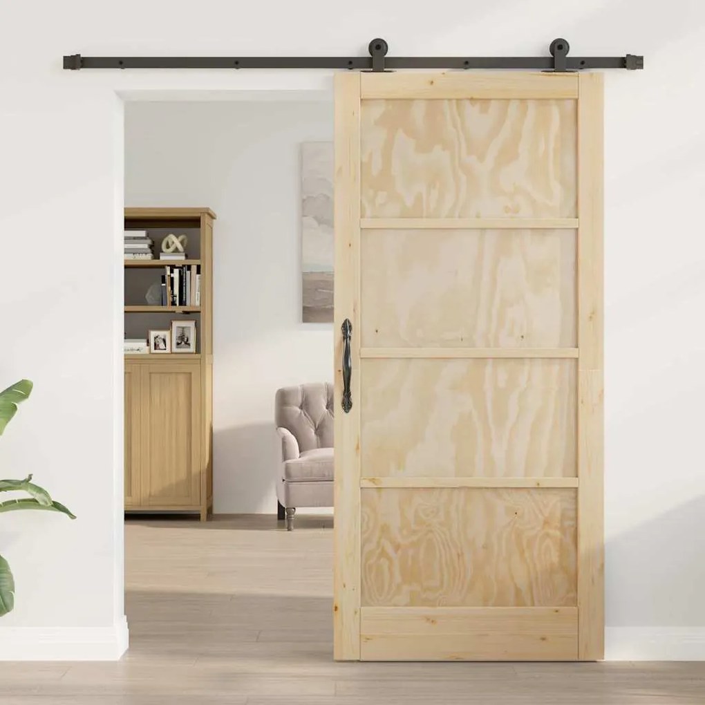 Porta Deslizante vidaXL com Conjunto de Ferragens 93x202 cm Madeira Ma