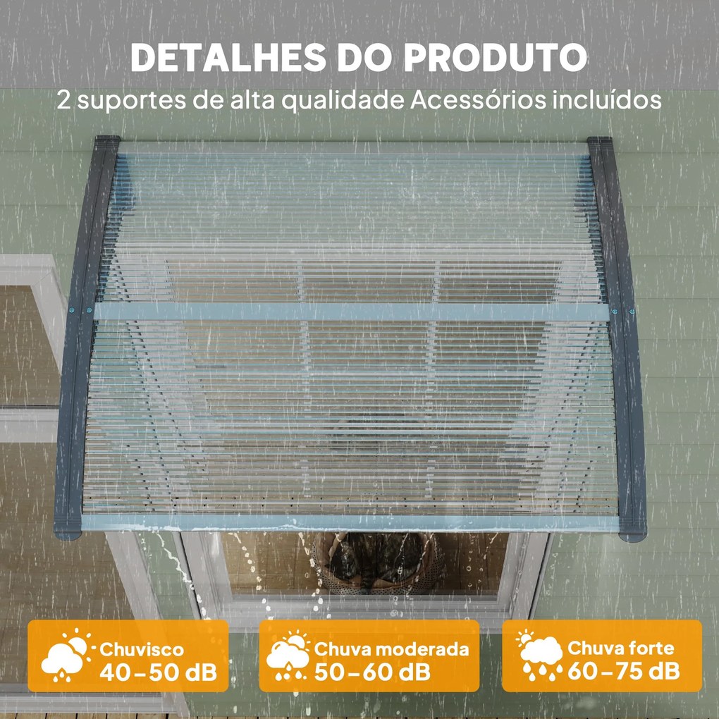 Marquise para Portas e Janelas 100x75 cm Toldo de Proteção contra Sol e Chuva com Cobertura de Policarbonato e Barra de Alumínio Transparente