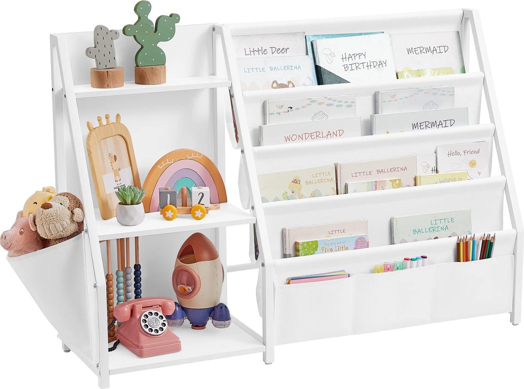 Estante infantil para brinquedos e livros, 108,5 x 30 x 75 cm, branca