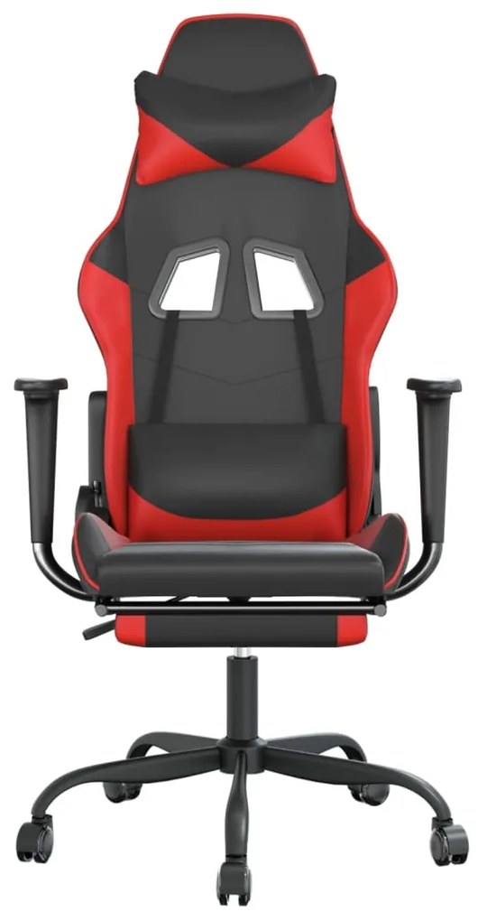 Cadeira gaming massagem + apoio pés couro artif. preto/vermelho