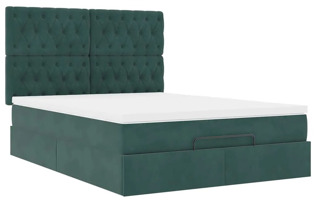 Estrutura cama otomana colchões 140x200 cm veludo verde escuro