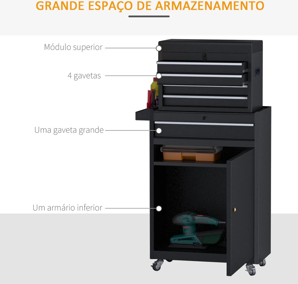 Carro de Ferramentas com Rodas Carro de Ferramentas Móvel com 5 Gaveta