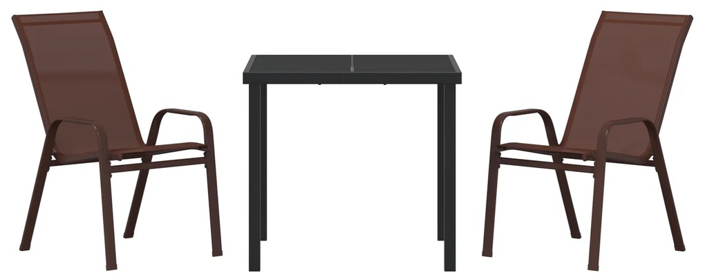 Conjunto de Jantar de Jardim vidaXL 3 Peças Castanho Textilene e Aço