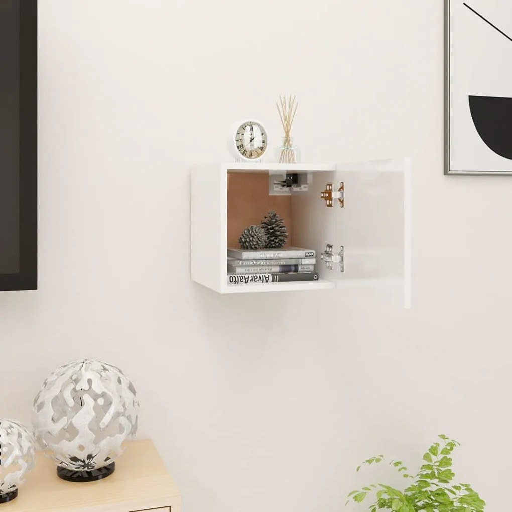 vidaXL Armário de parede para TV 30,5x30x30 cm branco brilhante