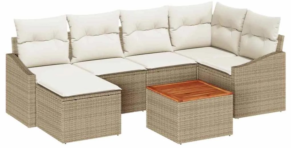 Conjunto de Sofá de Jardim 7 pcs Bege, branco 55 x 55 x 37 cm