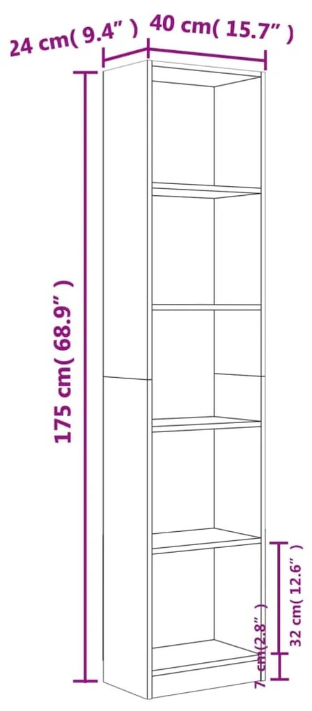 Estante 5 prat. 40x24x175 cm derivados madeira carvalho fumado