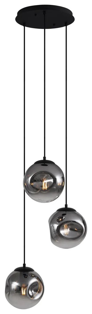 Candeeiro suspenso Art Déco preto com vidro fumado 3-luzes - Douglass