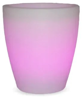 VASO REDONDO VIOLETA 40 CM COM LUZ LED RGB SOLAR + BATERIA RECARREGÁVEL HOTEL, CASA, JARDIM, RESTAURANTE, BAR