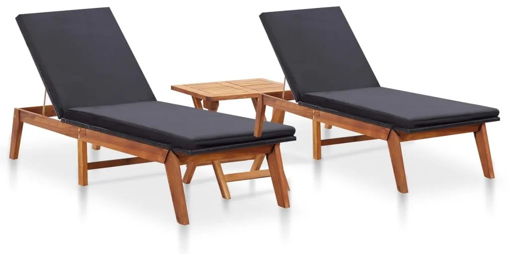 vidaXL Espreguiçadeiras com mesa 2 pcs vime e madeira de acácia maciça