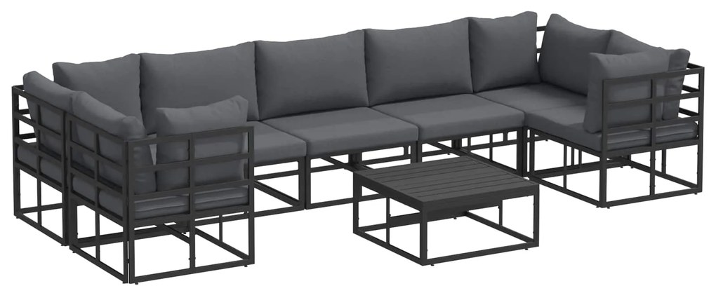vidaXL Conjunto de Sofá de Jardim com almofada 8 pcs Preto Alumínio