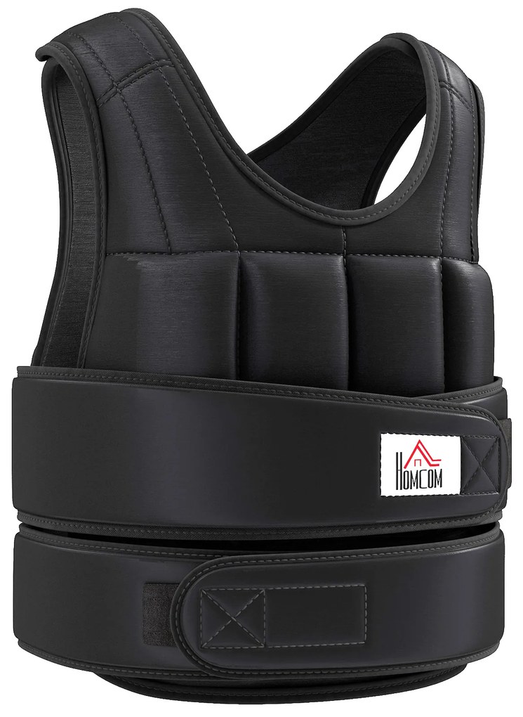 HOMCOM Colete de Peso Ajustável Veste de Peso 20 Kg Max. Pesos Removíveis Treinamento Musculação Exercício Boxe Oxford Preto | Aosom Portugal
