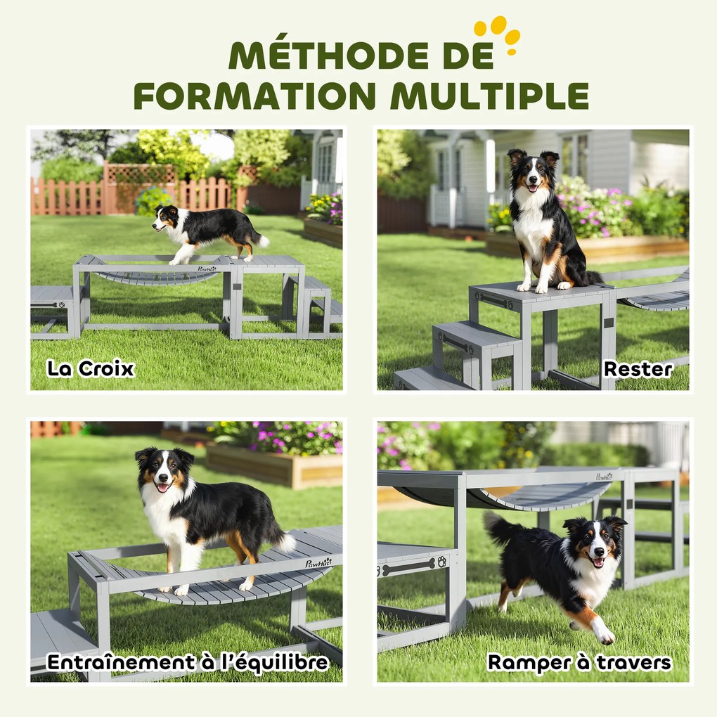 Equipamentos de treino de agilidade para cães – conjunto de 3 peças de equipamento de agilidade para cães em madeira maciça cinzenta