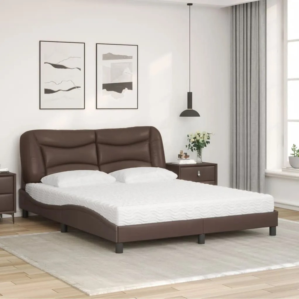 Cama com colchão 160x200 cm couro artificial castanho