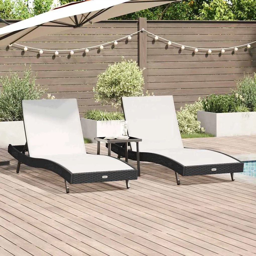vidaXL Espreguiçadeiras 3 pcs Preto e Branco 40 x 40 x 40,5 cm vime PE
