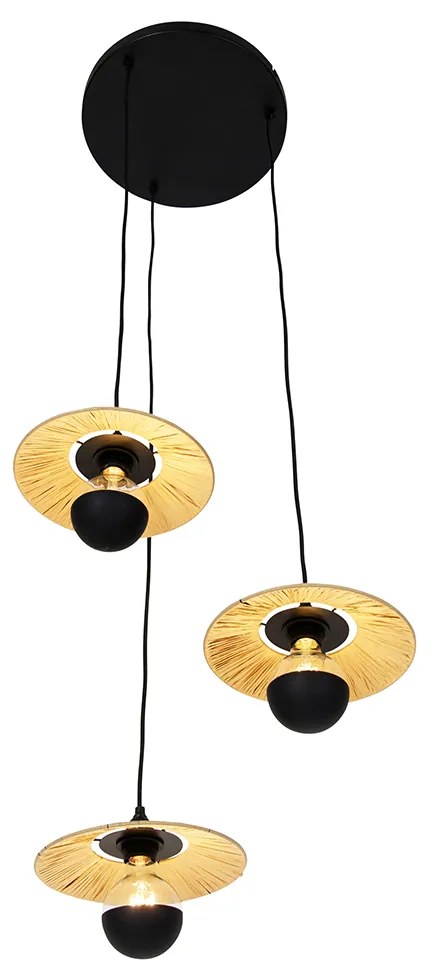 Candeeiro de suspensão rústico preto com corda 3 luzes - Leia Rústico ,Oriental
