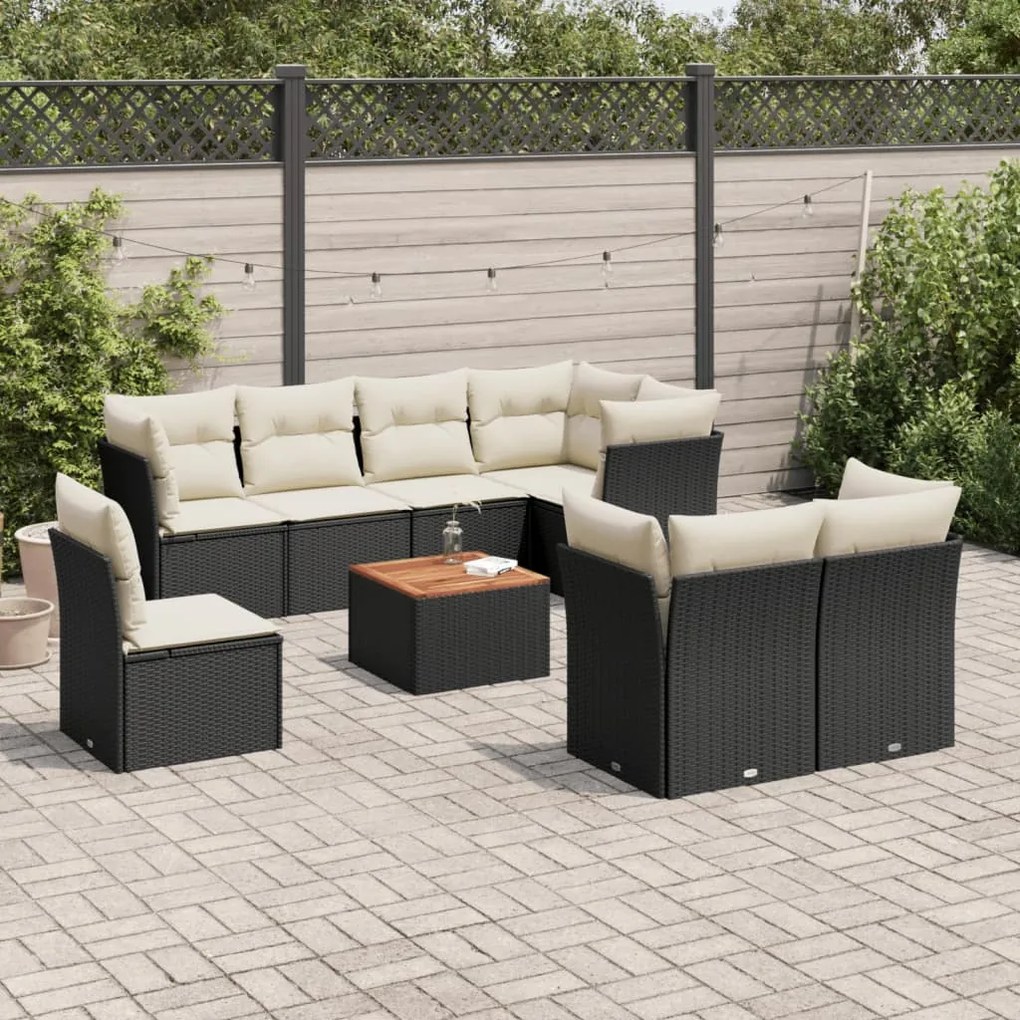 vidaXL 9 pcs conjunto de sofás p/ jardim c/ almofadões vime PE preto