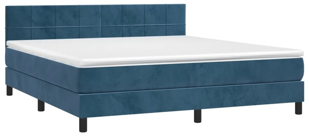 Cama box spring c/ colchão/LED 180x200 cm veludo azul-escuro