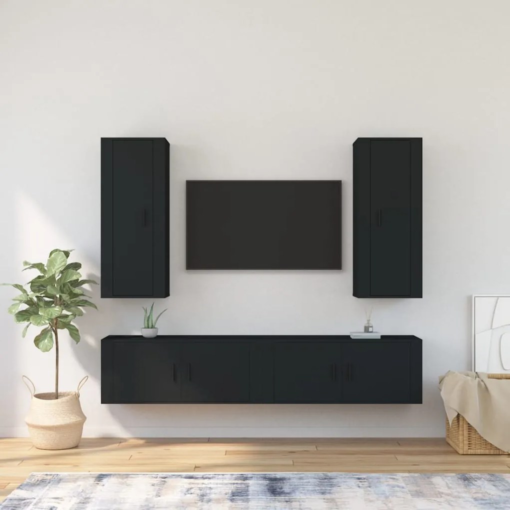 vidaXL Conjunto móveis de TV 4 pcs madeira processada preto