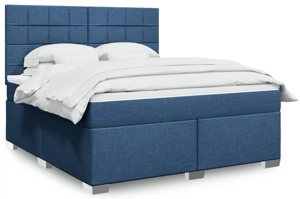 Cama com molas/colchão 180x200 cm tecido azul