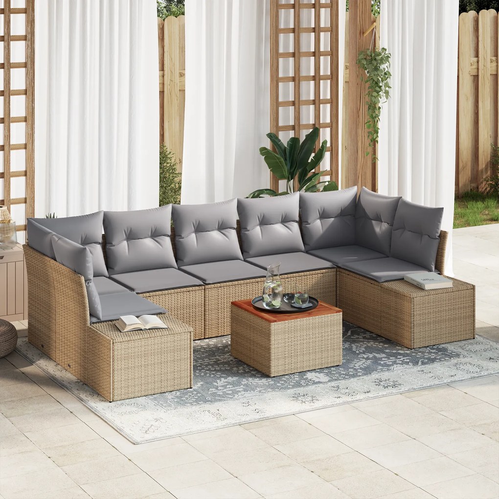 vidaXL Conjunto de Sofás de Jardim de 8 Peças com Almofadas Bege em Polirattan