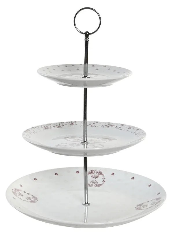 Fruteira DKD Home Decor 27 x 27 x 34 cm Porcelana Cor de Rosa Metal Branco